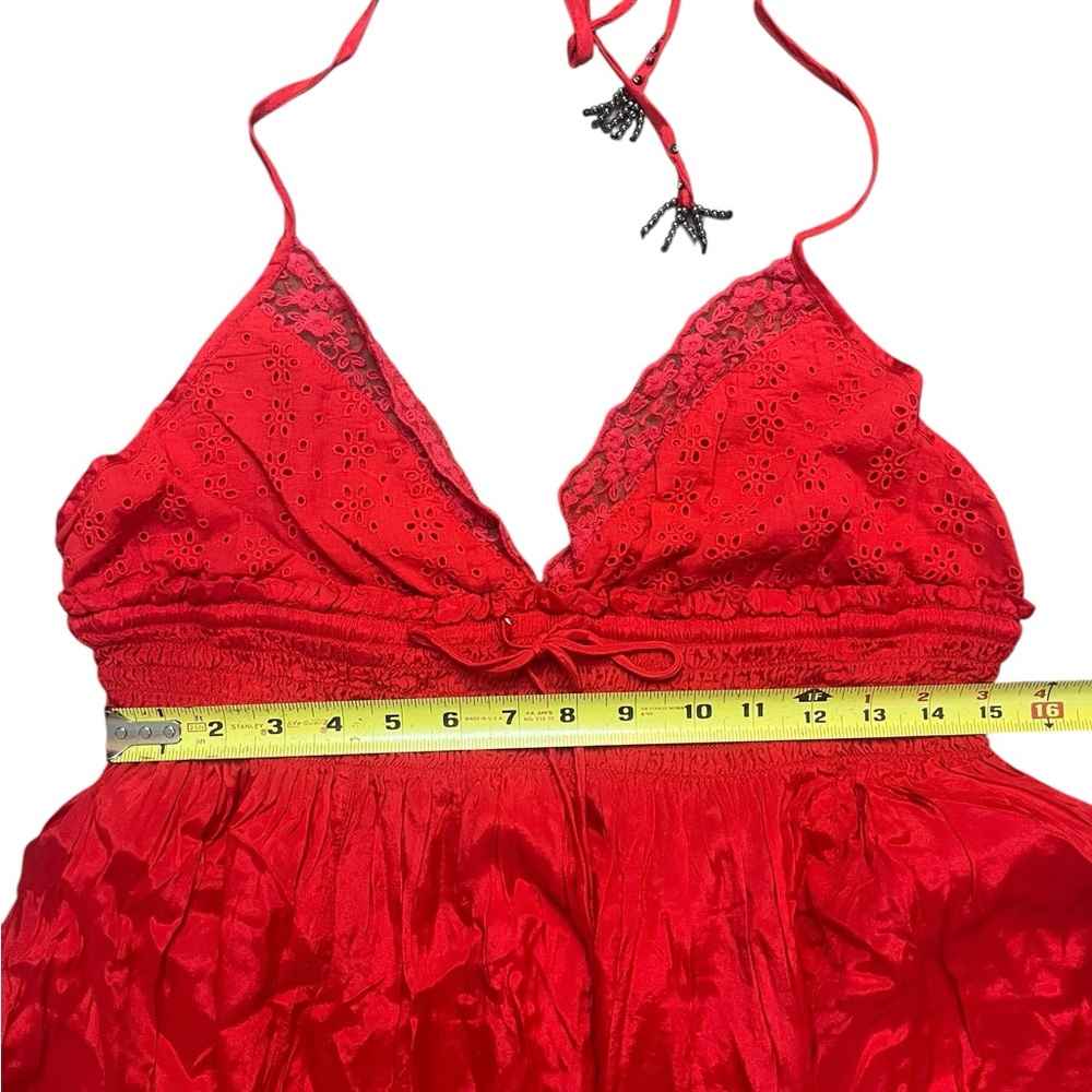 Free People Womens XL For A Moment Red Halter Top Mini Dress Lace Trim Lined New - Picture 3 of 11
